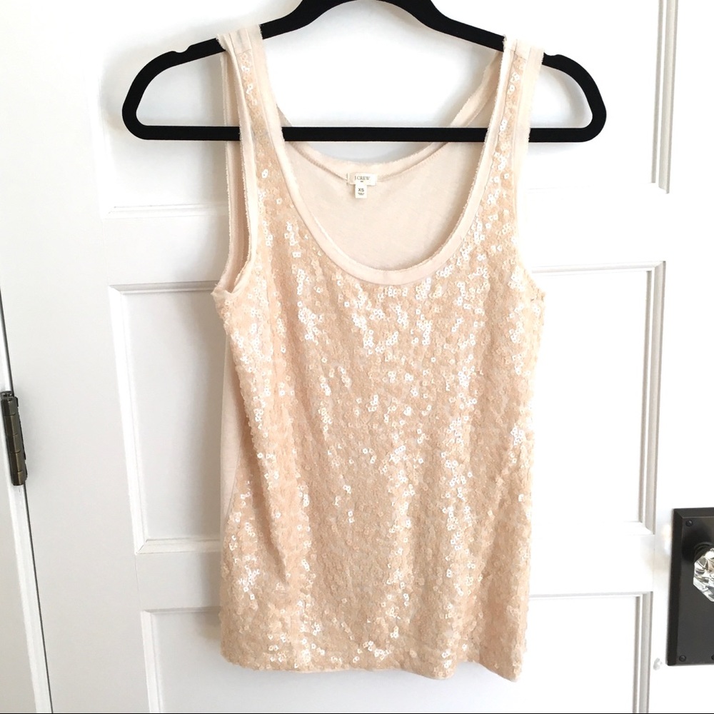 J.Crew Off-White Tank wChampagne Square Paillettes